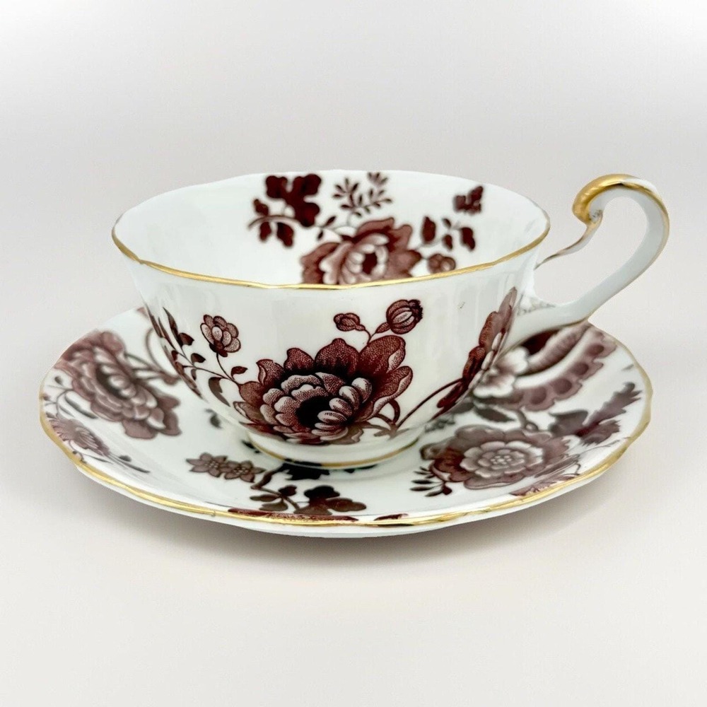 Victoria C&E Bone China Teacup & Saucer Set "Mandarin" England Floral Gold Trim